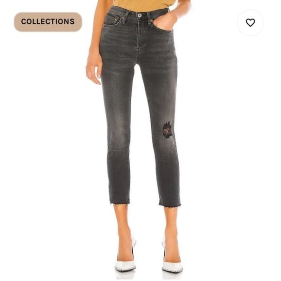 Re/Done Originals High Rise Ankle Cropped in Black - Picture 1 of 4